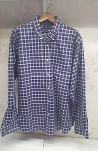 Lands End Shirt Mens XL 17-17.5 No Iron Twill Purple Plaid Traditional - Picture 1 of 7
