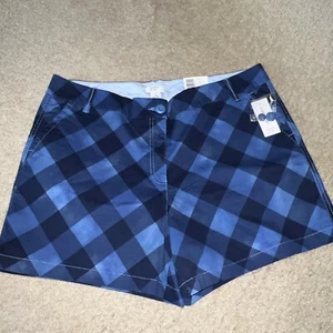 Crown & Ivy Womens Shorts 16 Blue Plaid Chino New With Tags - Picture 1 of 6