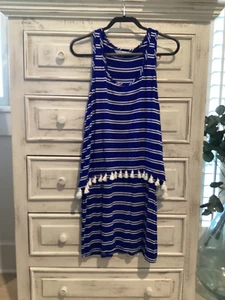 Trina Turk Royal Blue & White Striped Racer Back Sleeveless Resort Dress Sz XL - Picture 1 of 5