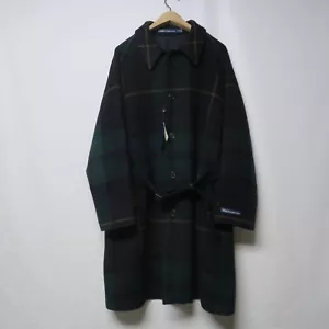 Polo Ralph Lauren Balmacaan Trench Long Coat 44L XL Wool Tartan Belted Jacket - Picture 1 of 14