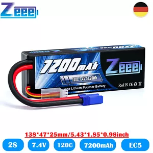 Zeee 2S Lipo Akku Batterie 7.4V 7200mAh 120C EC5 HardCase für RC Auto Flugzeug - Bild 1 von 9
