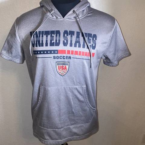 United States Soccer Hoodie Short Sleeve Large Gray Activewear USA Stars Stripes Cover