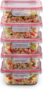 Freshlock 5-Pack (4-Cup) Glass Food Storage Containers Set, Airtight & Leakproof - Picture 1 of 12