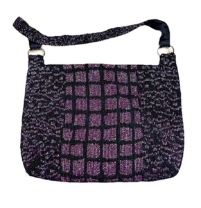 Borsa a tracolla vintage Christiana viola e nera con perline extra - Foto 1 di 20
