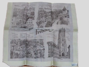Recuerdo vintage Hanky Lehner Swiss Friburgo vistas a la ciudad sin usar con etiqueta - Imagen 1 de 7