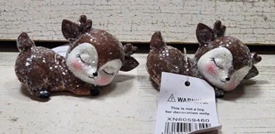 Juego de 2 adornos para pasteles estatua durmiendo bebé reno resina decoración Foto 1 de 4