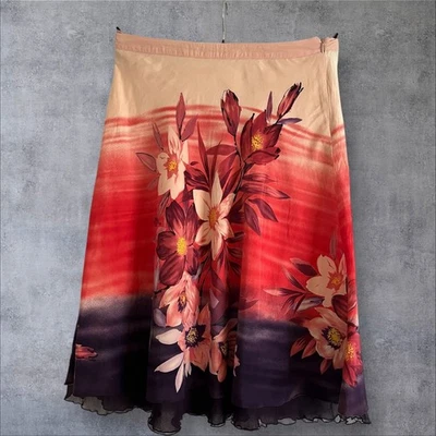 Monsoon Pink  silk & Cotton embroidered  A line skirt size 14 Midi A4 - Image 1 of 4