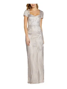 ADRIANNA PAPELL Womens Beige Open back Cap Sleeve Full-Length Gown Dress 2 - Picture 1 of 11