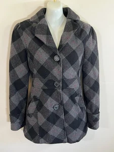 Aeropostale Black & Grey Plaid Peacoat Size XS - Picture 1 of 12
