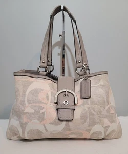 Coach F19205 Optic Linen East West SoHo Tote Shoulder Bag Canvas Pink Gray White - Picture 1 of 19