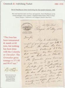 1886 BILDBRIEF MIT KOPF SIGNIERT VON DAVID MACBRAYNE DAMPFER BENANNT AUTOGRAMM - Bild 1 von 2