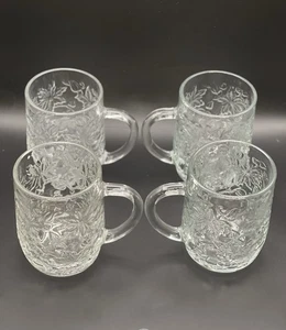 Princess House Fantasia Clear Glass Mugs Set of 4 Embossed Floral Coffee 4" - Picture 1 of 9