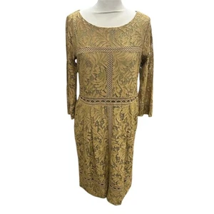 Noa Noa Floral Lace Midi Mustard Cocktail Dresses Dull Gold Size EU38/UK10 - Picture 1 of 9