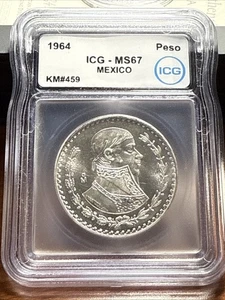 Mexico 1964 M Silver Peso - ICG White Tag MS 67 - Amazing Coin - Picture 1 of 10