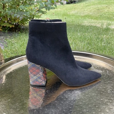 Женские замшевые сапоги Betsey Johnson размер 7,5 М на лодыжке черные с несколькими бусинами блестящие - Изображение 1 из 4