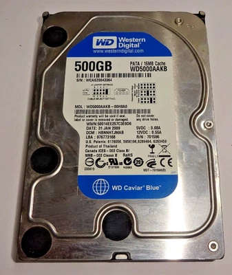 500 GB IDE FESTPLATTE WESTERN DIGITAL  WD5000AAKB 3,5 ZOLL HDD #FP4265 - Bild 1 von 3
