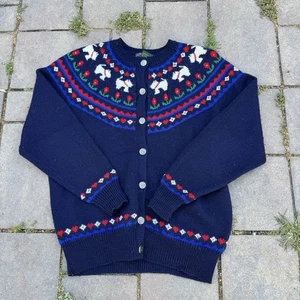 Vintage 80s Charter Club Wool Scottie Dog Cardigan Fair Isle Sweater Large - Picture 1 of 7