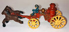 Antique Cast Iron Fire Pump Wagon w/Fire Fighter & Galloping horse cart (2 pcs)