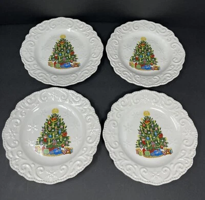 Temptations David’s Christmas Tree Set de 4 platos de ensalada copos de nieve en relieve 8" Foto 1 de 4