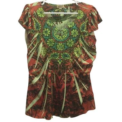 Blusa One World Feminina Tamanho Médio Burnout Fada Grunge Verde Marrom Flor de Renda - Imagem 1 de 4
