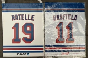 NY RANGERS RETIREMENT NIGHT BANNER SET JEAN RATELLE VIC HADFIELD MSG GAG LINE - Picture 1 of 6