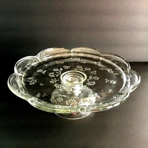 Vintage Clear Pressed Glass Flowers Cake Stand - Picture 1 of 6