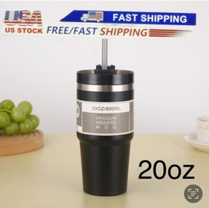 20oz Tumbler Cup with Straw -Stainless Steel Vacuum Insulated Mug/Black - Picture 1 of 6