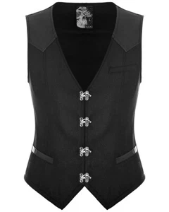 Punk Rave Mens Vest Waistcoat Black Gothic Steampunk Victorian VTG Faux Leather - Picture 1 of 10