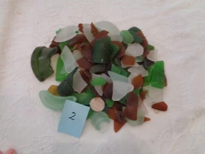 Over Two Pounds Naturally Tumbled Sea Glass-Dark Green, Aqua, Rootbeer, White - Picture 1 of 5