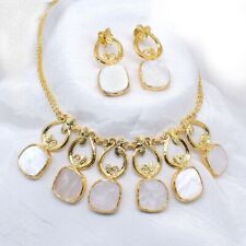 MOP Pearl Choker Necklace Thanksgiving Day Gold Plated Earring Jewelry Set 18"