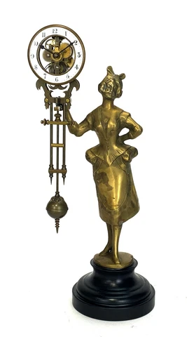 German Style Brass Barmaid 8 Day Skeleton Movement Swinging Clock - TOP QUALITY Cover