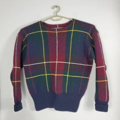 Polo Vintage de Ralph Lauren 100% Lana Cuadros Multicolor Suéter Talla Grande Foto 1 de 4
