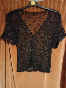 Gorgeous Vintage Silky Black Crocheted Stylish Button Up Top size 12/14 - Picture 1 of 3