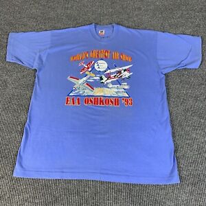 VTG Airplane T Shirt Mens 2XL Blue Single Stitch Oshkosh Wi 1993 Air Show WW2