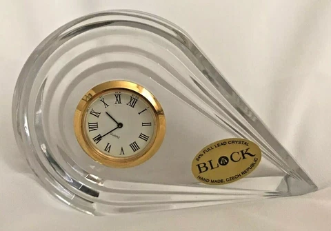 Block Vintage 24% Full lead Crystal Quartz  Desk/Table Clock  Battery Clock Cover