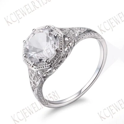 ANILLO SOLITARIO ANTIGUO VINTAGE AJUSTE DE BODA 925 astilla esterlina topacio blanco Foto 1 de 4