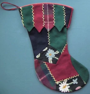 SIOLA Christmas stocking 18" traditional handmade patchwork red maroon green - Picture 1 of 17