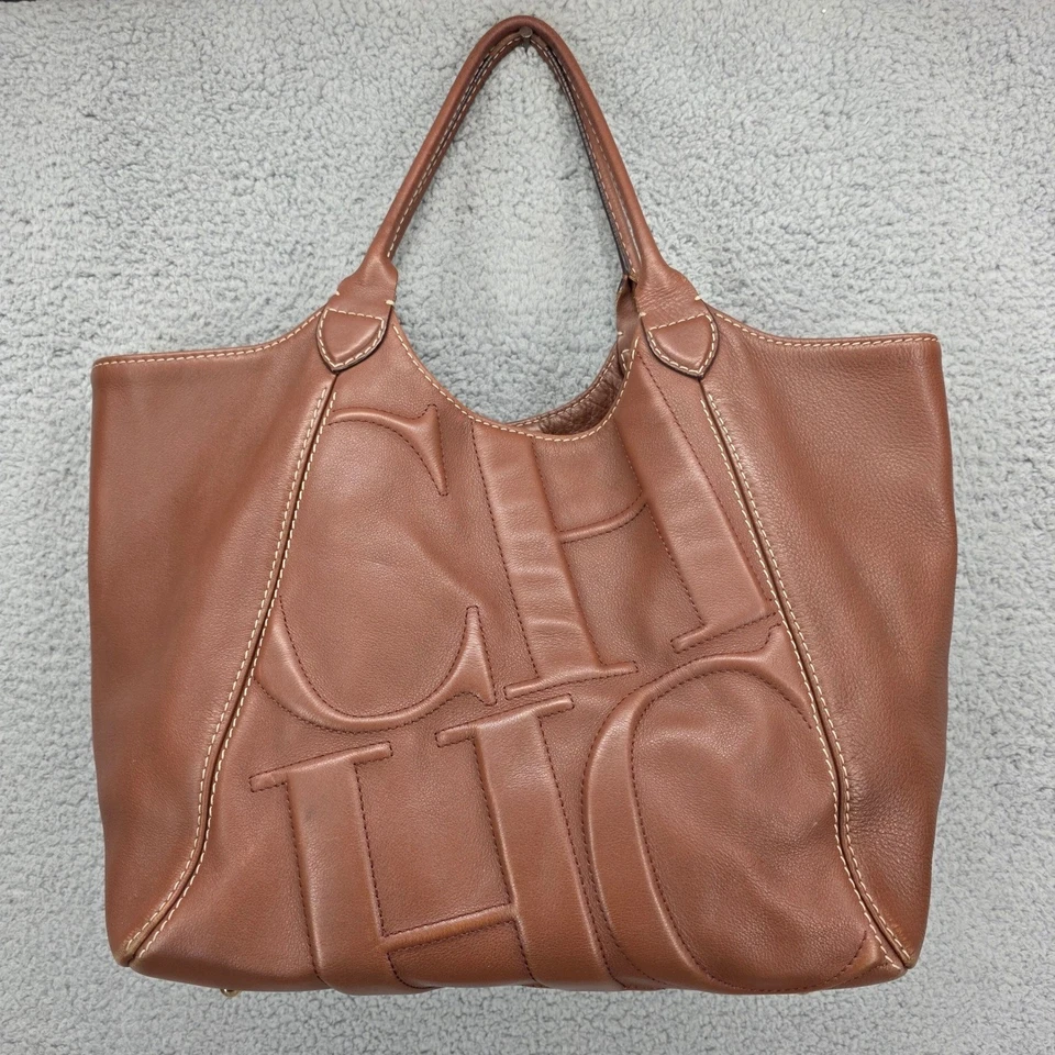 Bolso de Mano Carolina Herrera CH Cuero Marrón Repujado Cartera Grande Foto 1 de 4