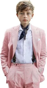 Seersucker Striped Boy's Suits Summer Ccasual Wedding Groom Tuxedos Two Pieces - Picture 1 of 17