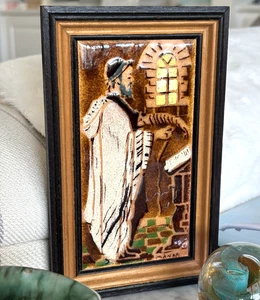 Herrenhaus Emaille Kupfer Kunst Judaica handgemalt Rabbi Israel gerahmt 7"x4,25 signiert - Bild 1 von 19