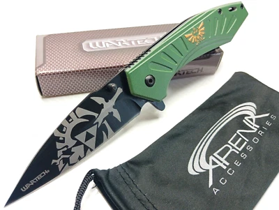 Legend of Zelda Pocket Knife Flipper Blade Tip Up Carry Green Spring Assisted - Image 1 of 4