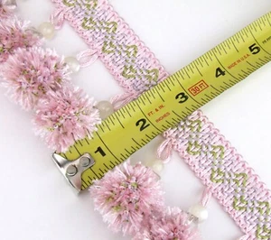Pom Pom Fringe Beaded Tassel Trim Pink Gimp Europatex Leah Blush - Picture 1 of 12
