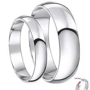 Sterling Silver Ring Heavy Weight Court Shaped Wedding Bands His & Hers 4&6mm - Picture 1 of 1