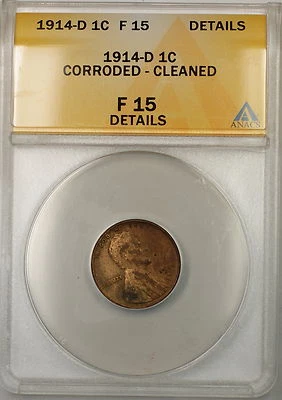 1914-D Lincoln Wheat Cent 1c Coin ANACS F-15 Details Corroded-Cleaned - Image 1 of 2
