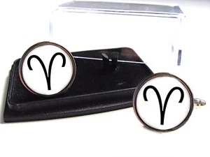 ZODIAC STAR BIRTH SIGN ARIES THE RAM BIRTHDAY MENS CUFFLINKS GIFT - Picture 1 of 1