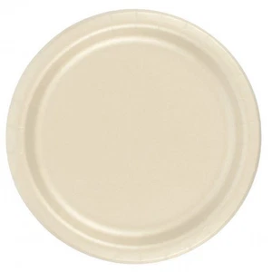 24 Plates 6 7/8" Paper Dessert Plates Wax Coated - Ivory - Picture 1 of 2