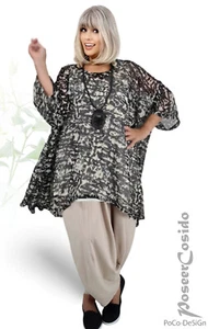 Blusa túnica de gasa negra beige 46 48 50 52 56 58 60 62 - Imagen 1 de 12