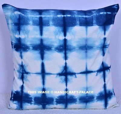 INDIAN TIE DYE INDIGO BLUE THROW SOFA SHAM DECOR 16" STRIPE DESIGN CUSHION COVER - Image 1 of 4
