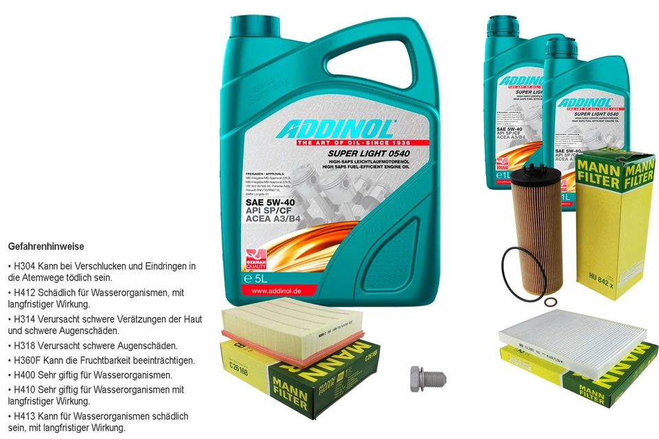 MANN Inspektionspaket 7L ADDINOL 0540 SUPER LIGHT 5W-40 für Skoda Superb I - Bild 1 von 1