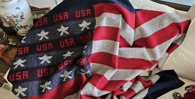 Woolrich Patriotic USA Flag Blanket Red White & Blue Wool Throw Blanket 60x 72" - Image 1 of 4